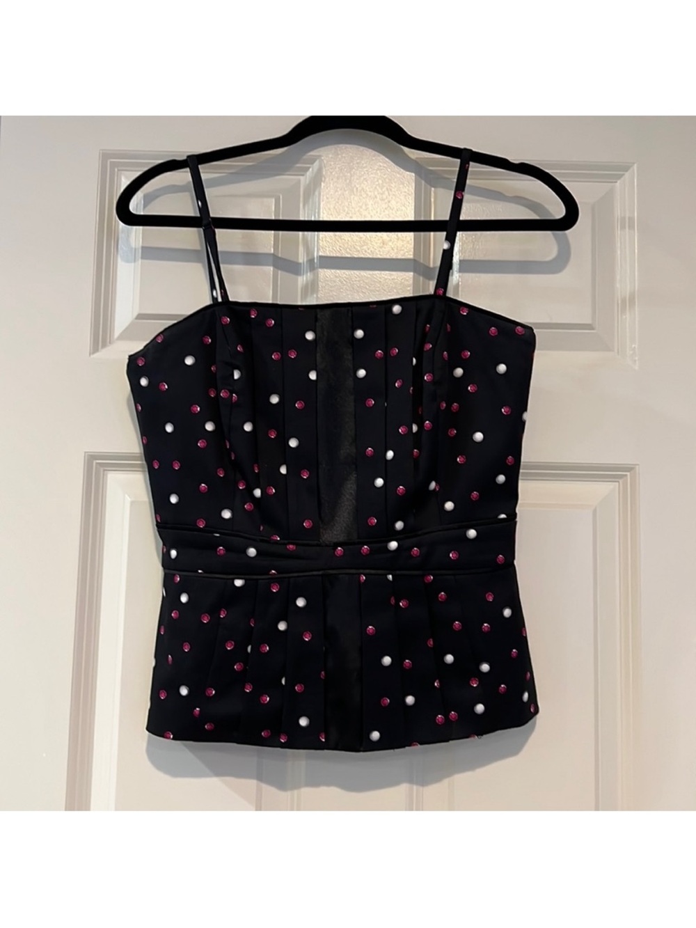 White House Black Market - Black Polka Dot Embellished Spaghetti Strap Bustier